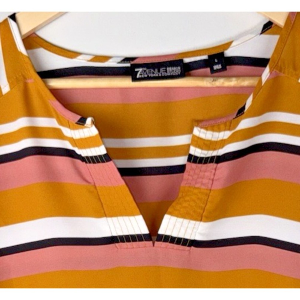 7th Avenue Design Studio Short Sleeve Neutral Stripe Blouse Peasant Womens Large - Picture 2 of 10